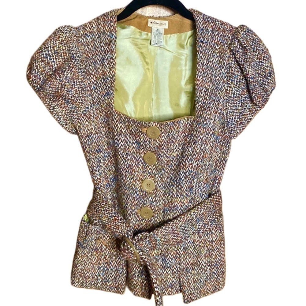 Elevenses confetti tweed belted short sleeve bustier Top Jacket Anthropologie 6